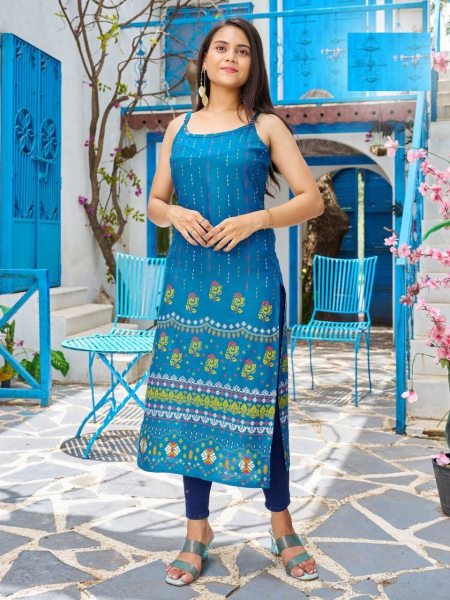 Sleeveless Rayon Printed Straight Cut Kurti For Girl Printed Kurtis