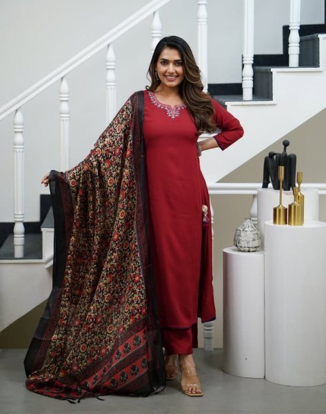 Textile Exporter Heavy Rayon Suit Set Paired with Chanderi Dupatta Set 