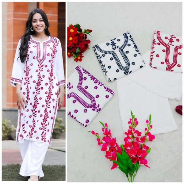 Heavy Rayon With Thread And Embroidery Kurti Plazzo Ready To Wear Collection
