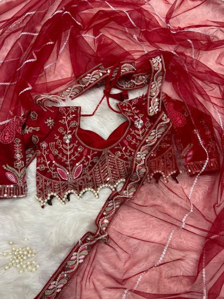 Heavy Red Color Net Saree With Diamond Work Dori And Sequance Work By Royal Export Net Sarees Wholesale