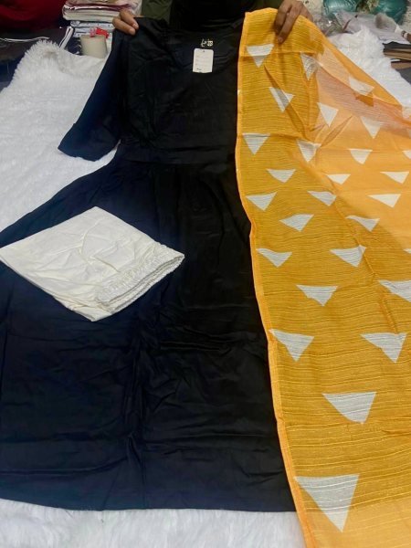 Heavy Reyon Cotton Kurti Pant With Dupatta  3 Piece Kurti Set