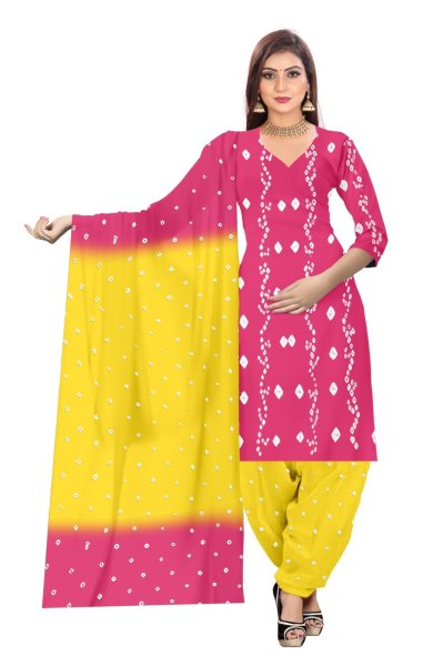 Heavy Reyon Cotton With Hand Bandhej Print Drees Material  Bandhani Dress Material