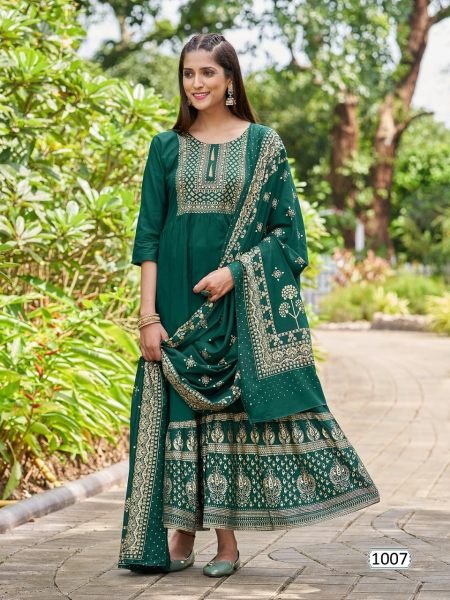 Heavy Reyon With Foil Print Anarkali  Gown With Duppta Anarkali Kurtis 