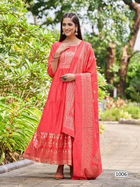 Heavy Reyon With Foil Print Anarkali  Gown With Duppta Anarkali Kurtis 
