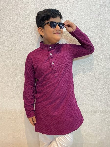 Heavy Reyon With Lucknowi and Sequence Work Boys Kurta Pajama 