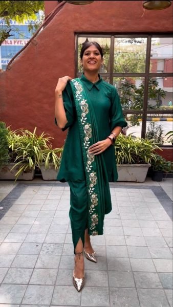 Heavy Silk Top Dhoti With Dupatta  3 Piece Kurti Set