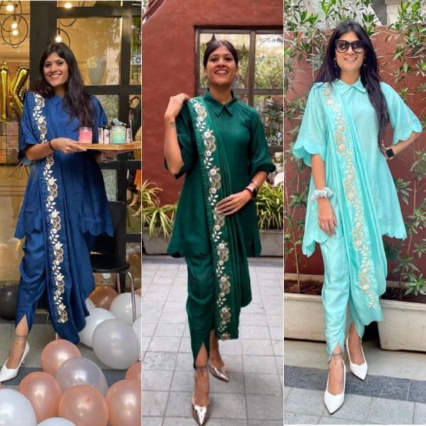 Heavy Silk Top Dhoti With Dupatta  3 Piece Kurti Set