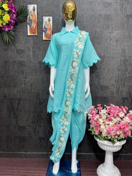 Heavy Silk Top Dhoti With Dupatta  3 Piece Kurti Set