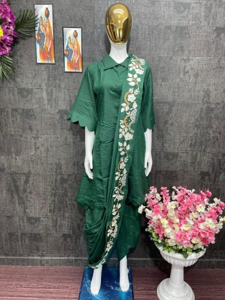 Heavy Silk Top Dhoti With Dupatta  3 Piece Kurti Set