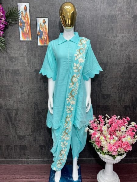 Heavy Silk Top Dhoti With Dupatta  3 Piece Kurti Set