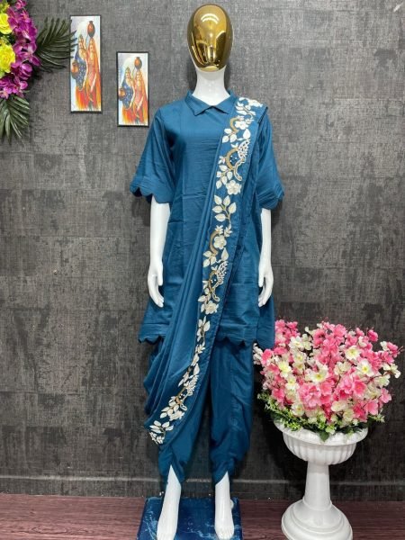 Heavy Silk Top Dhoti With Dupatta  3 Piece Kurti Set