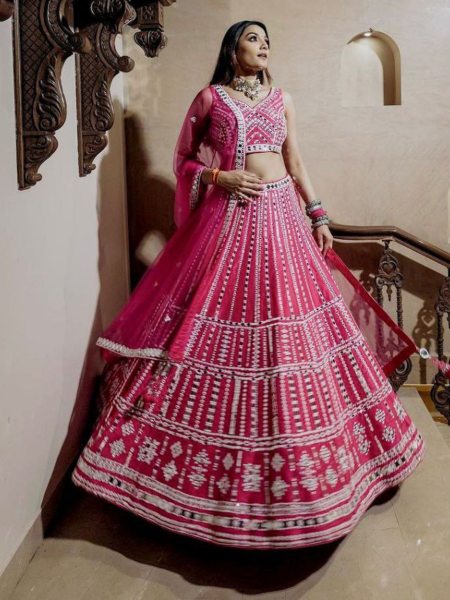 Heavy Slub Silk Lehenga With Thread   Paper Mirror Work   Lehenga