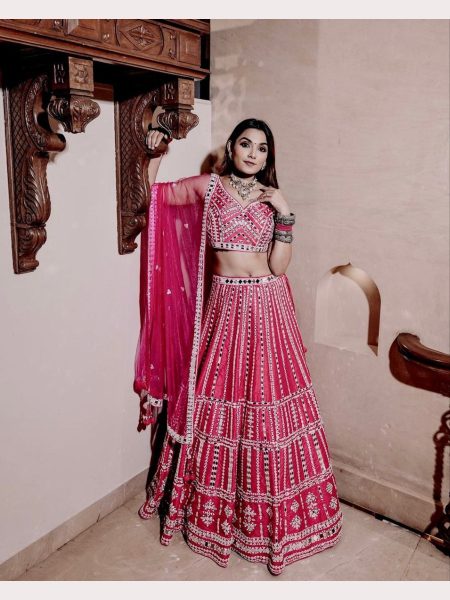 Heavy Slub Silk Lehenga With Thread   Paper Mirror Work  Designer Lehenga Choli