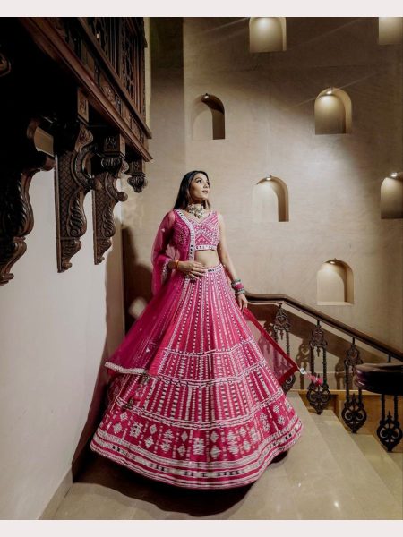 Heavy Slub Silk Lehenga With Thread   Paper Mirror Work  Designer Lehenga Choli