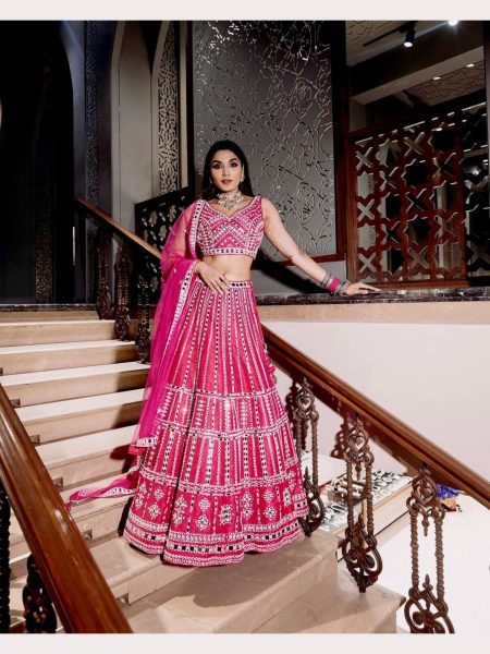 Heavy Slub Silk Lehenga With Thread   Paper Mirror Work  Designer Lehenga Choli