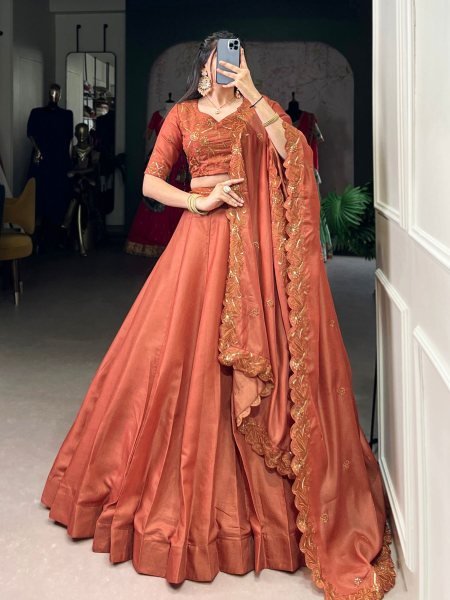 Heavy Tussar Silk Lehenga Choli with Sequin Work & Dupatta Luxe Wedding Edit 