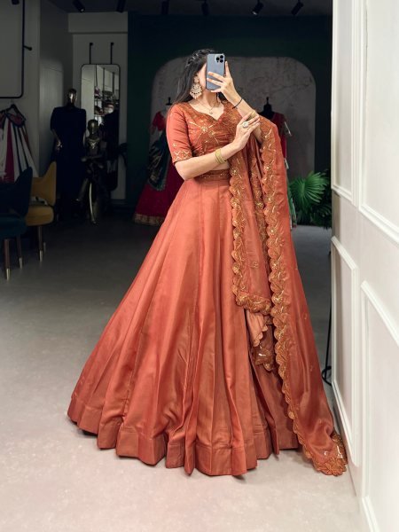 Heavy Tussar Silk Lehenga Choli with Sequin Work & Dupatta Luxe Wedding Edit Designer Lehenga Choli