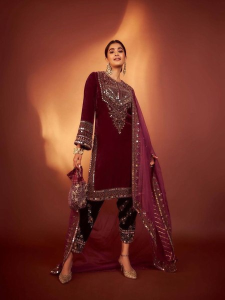 Heavy Velvet Kurti Pant With Georgette Dupatta  Salwar Kameez