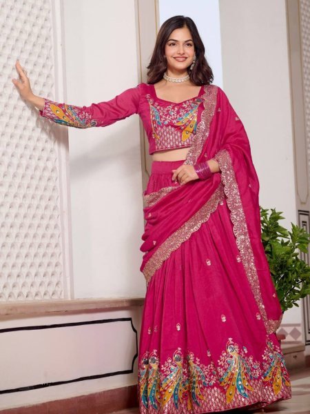 Heavy Vichitra Lehenga with Peacock Embroidery Bridal Party Wear Look  Lehenga