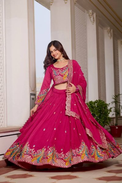 Heavy Vichitra Lehenga with Peacock Embroidery Bridal Party Wear Look Designer Lehenga Choli