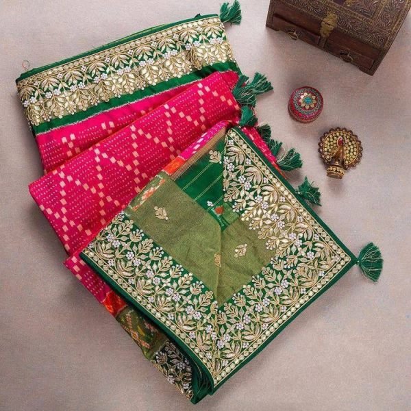 Heavy Vichitra Silk Sequence Embroidery And Gotta Patti Work Saree  Silk Sarees Wholesale