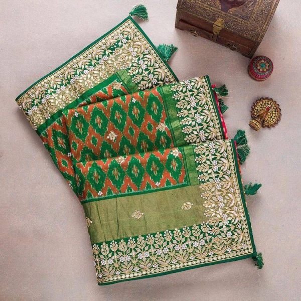 Heavy Vichitra Silk Sequence Embroidery And Gotta Patti Work Saree  Silk Sarees Wholesale