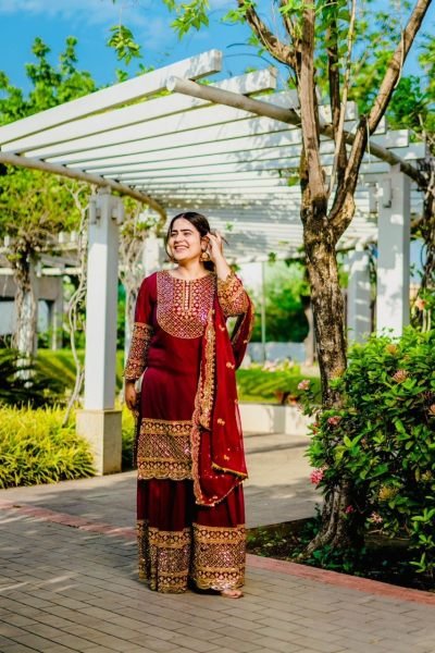 Heavy Wedding Wear Fox Georgette Sharara Suit  Ready To Wear Collection