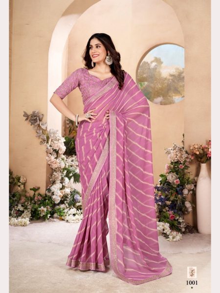 Heavy Weighless In Leheriya Concept With Embroidery Border Saree Collection Designer Wedding Sarees Wholesale