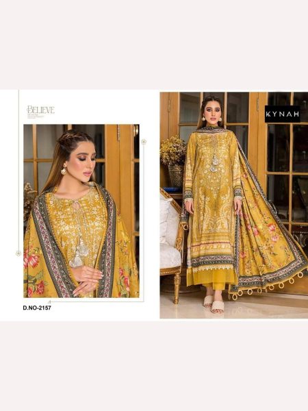 Heavy Yellow Color Embroidered With Cotton Printed  Pakistani Suit Pakistani Suits Wholesale