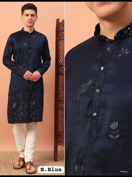 Heritage Luxe Men s Kurta Pyjama Premium Embroidered Silk Set for Celebrationsb 