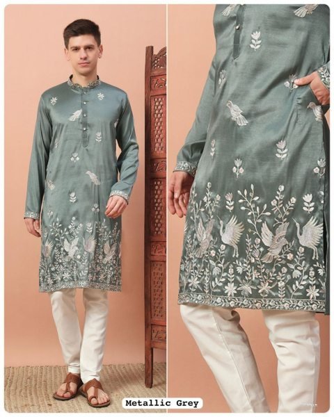 Heritage Luxe Men s Kurta Pyjama Premium Embroidered Silk Set for Celebrationsb Kurta Pajama Wholesale