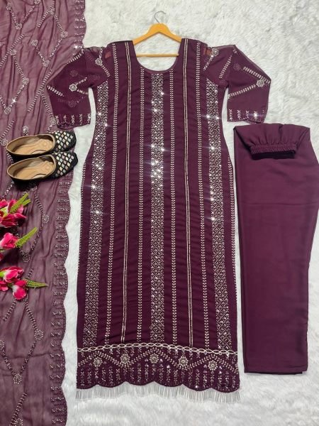 Hevay Faux Georgette Embroidery Work Suits  Ready To Wear Collection