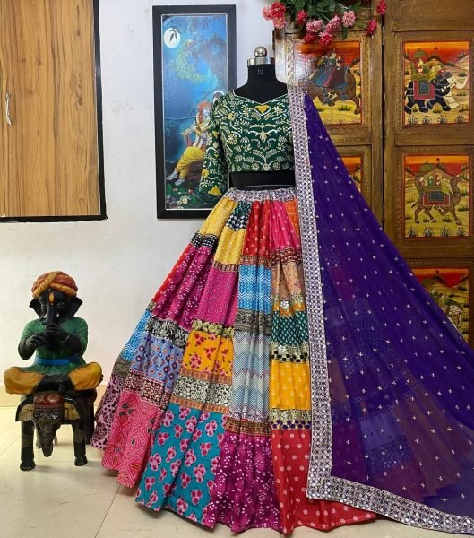 Hevay Muslin Cotton With Embrodery & Mirror Work Navratri Lehenga Collection Navratri Lehnega Choli
