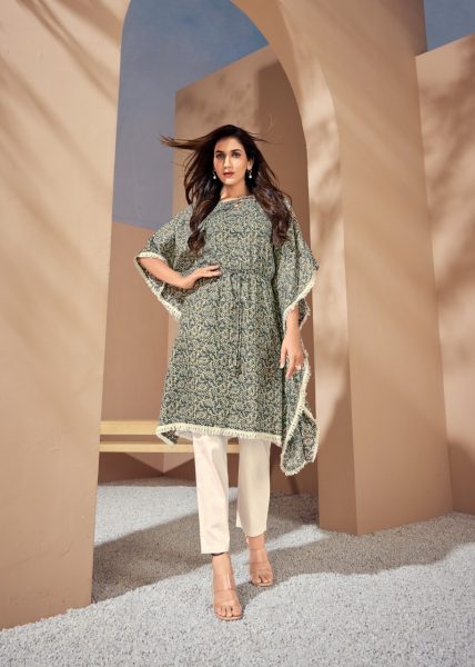 Hit Print Cotton Kaftan with Lace Border Kaftan 