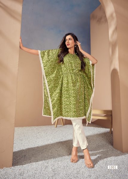 Hit Print Cotton Kaftan with Lace Border Kaftan 