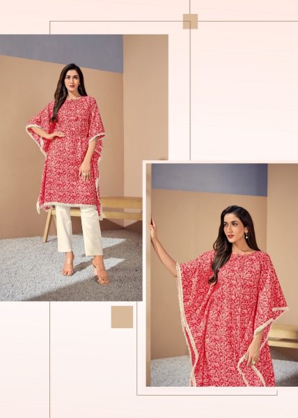 Hit Print Cotton Kaftan with Lace Border Kaftan 