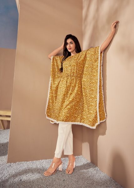 Hit Print Cotton Kaftan with Lace Border Kaftan 