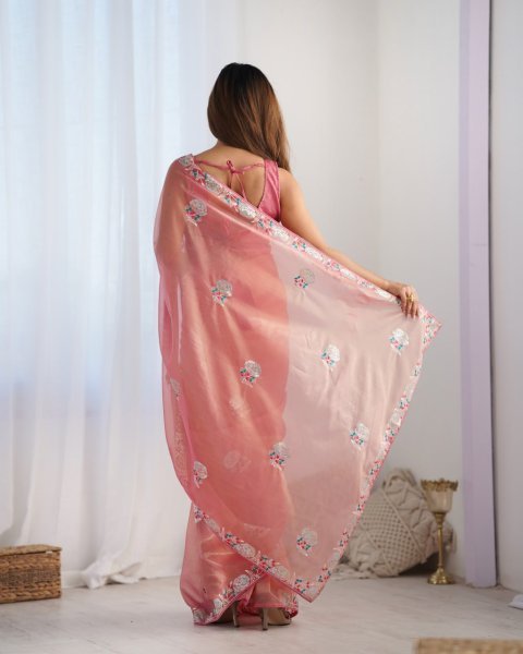 Hot Pink Embroidered Net Saree with Gold Twill   Blouse Party Wear Collection at Best Online Wholesale Price Embroidery Sarees Wholesale