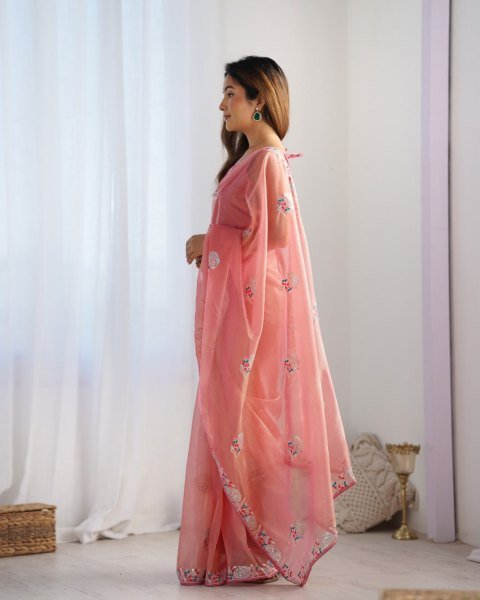 Hot Pink Embroidered Net Saree with Gold Twill   Blouse Party Wear Collection at Best Online Wholesale Price Embroidery Sarees Wholesale