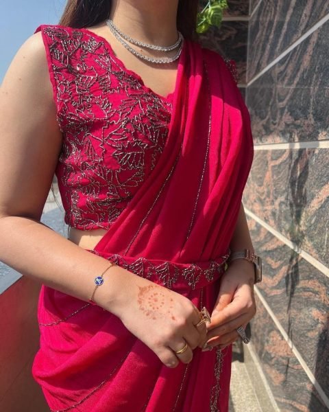 Hot Pink Georgette Saree With Dori Embroidery Work  Georgette Sarees Wholesale