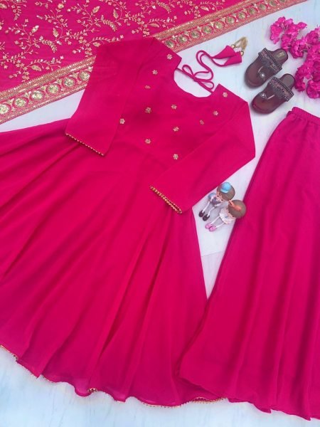 Hot Pink Heavy Faux Georgette Plazzo Set  Ready To Wear Collection