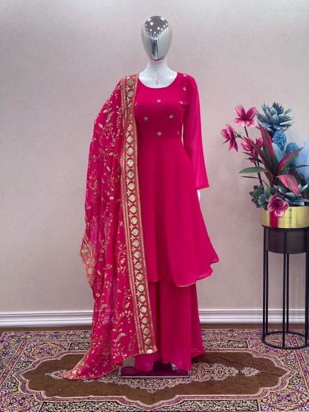 Hot Pink Heavy Faux Georgette Plazzo Set  Ready To Wear Collection