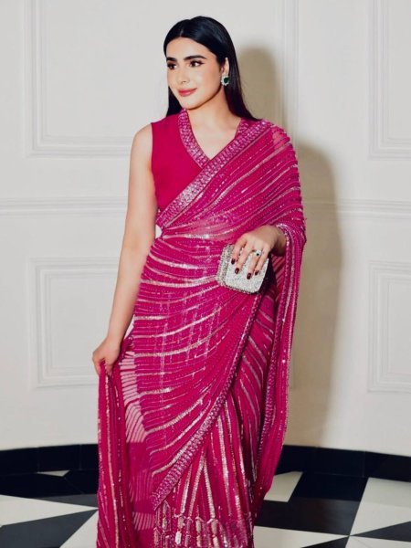 Hot Pink Satin Silk Saree with Matching Blouse Perfect for Partywear Look Sarees 