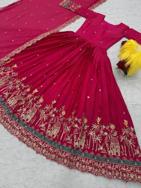 Iconic Chinon Gown for Women – Fully Stitched with Heavy Sequence Work