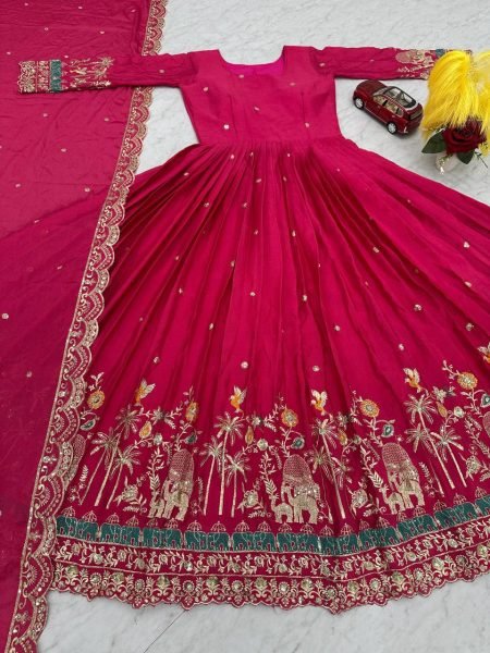 Iconic Chinon Gown for Women – Fully Stitched with Heavy Sequence Work