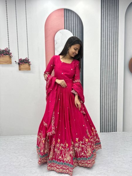 Iconic Chinon Gown for Women – Fully Stitched with Heavy Sequence Work