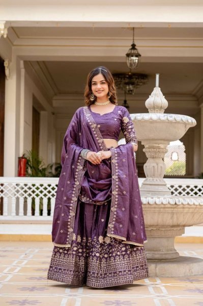 Imperial Purple Crush Silk Lehenga Set with Zari Embroidery Perfect for Festive Nights Designer Lehenga Choli