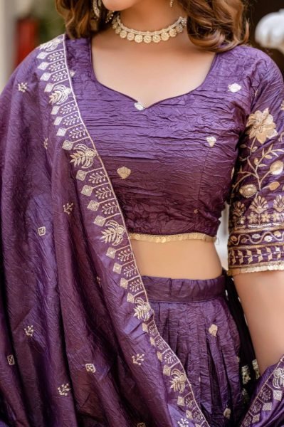 Imperial Purple Crush Silk Lehenga Set with Zari Embroidery Perfect for Festive Nights Designer Lehenga Choli