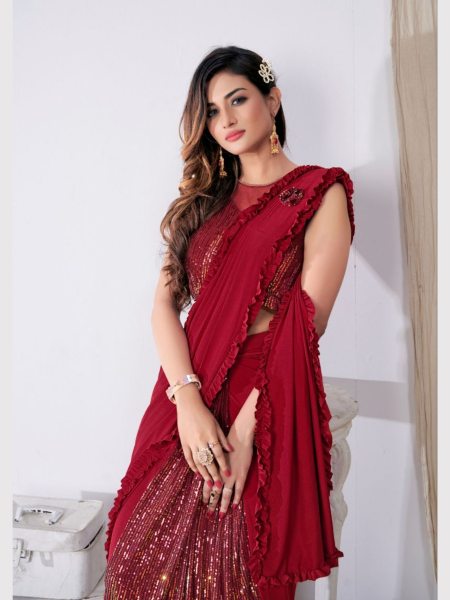 Imported Lycra Sequence Work Ready To Wear Saree Collection  Ready To Wear Saree 