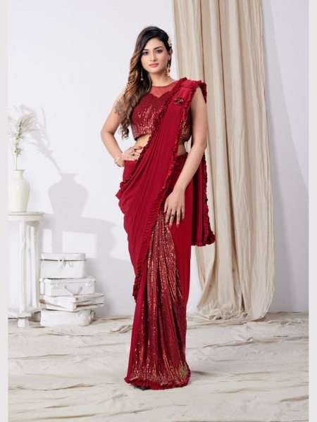 Imported Lycra Sequence Work Ready To Wear Saree Collection  Ready To Wear Saree 